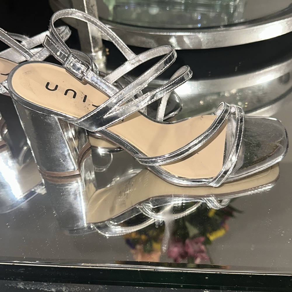 Silver Strappy Heeled Sandals